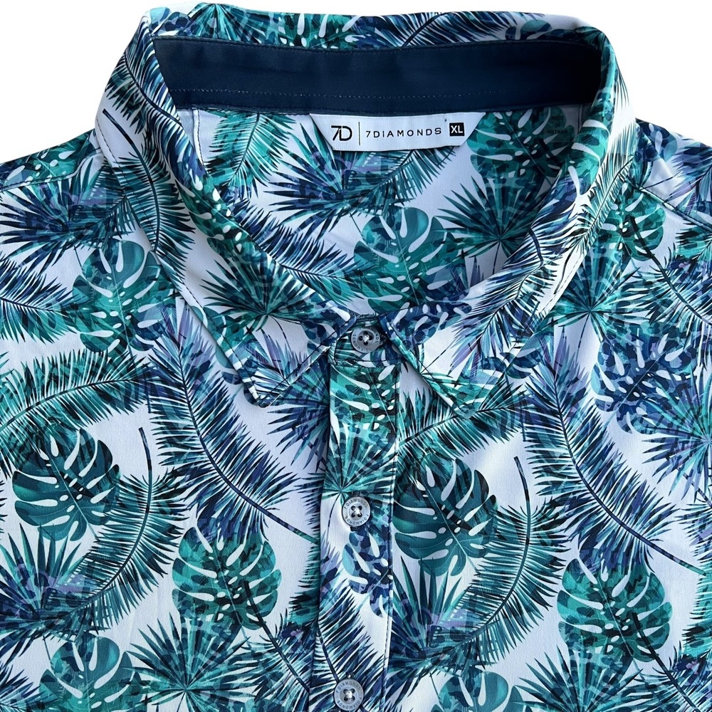7 Diamonds Isidro Mens Golf Polo Shirt Palm Leaf Print Wicking XL